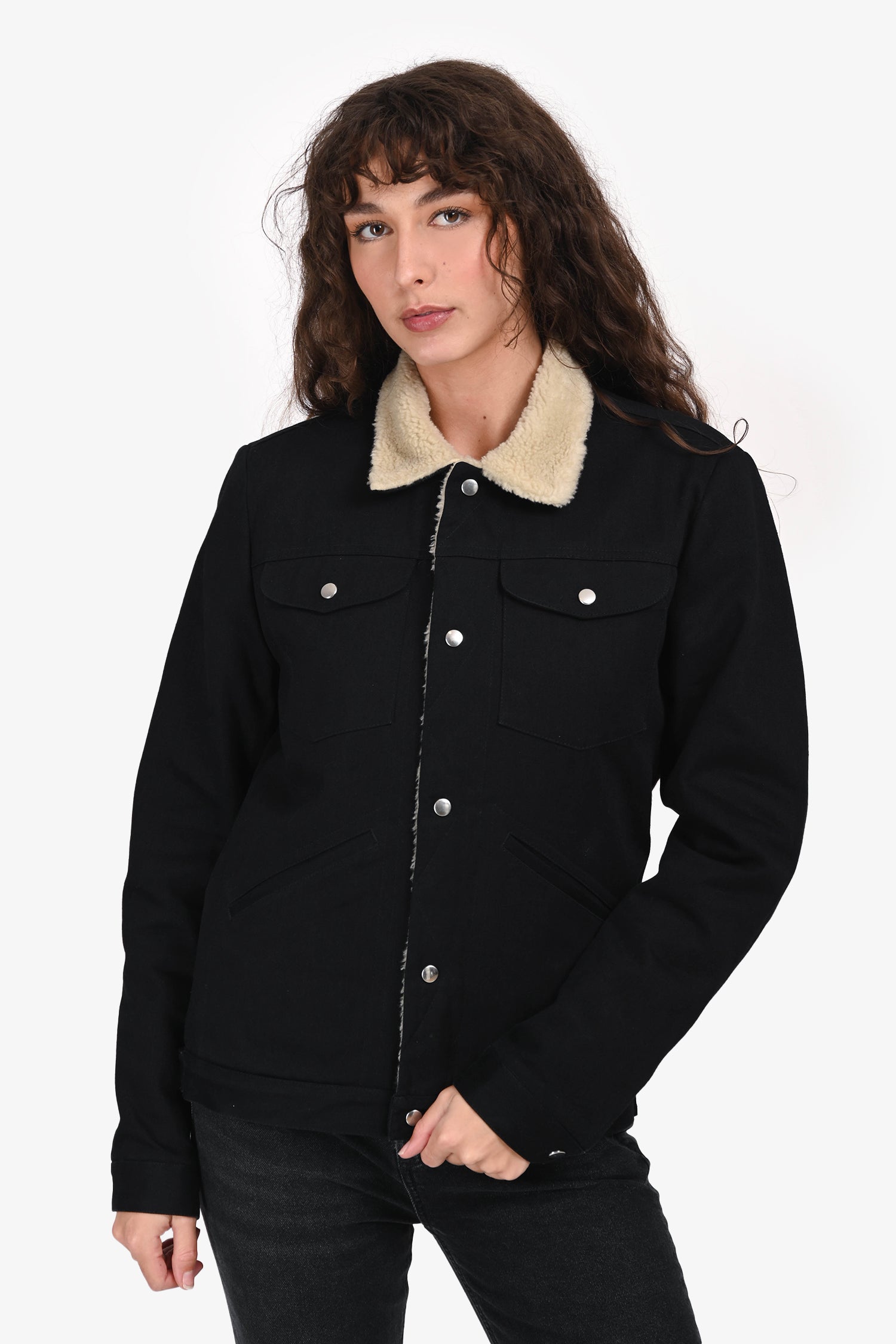 Sandro Black Denim/Faux Shearling Jacket Size S – Mine & Yours