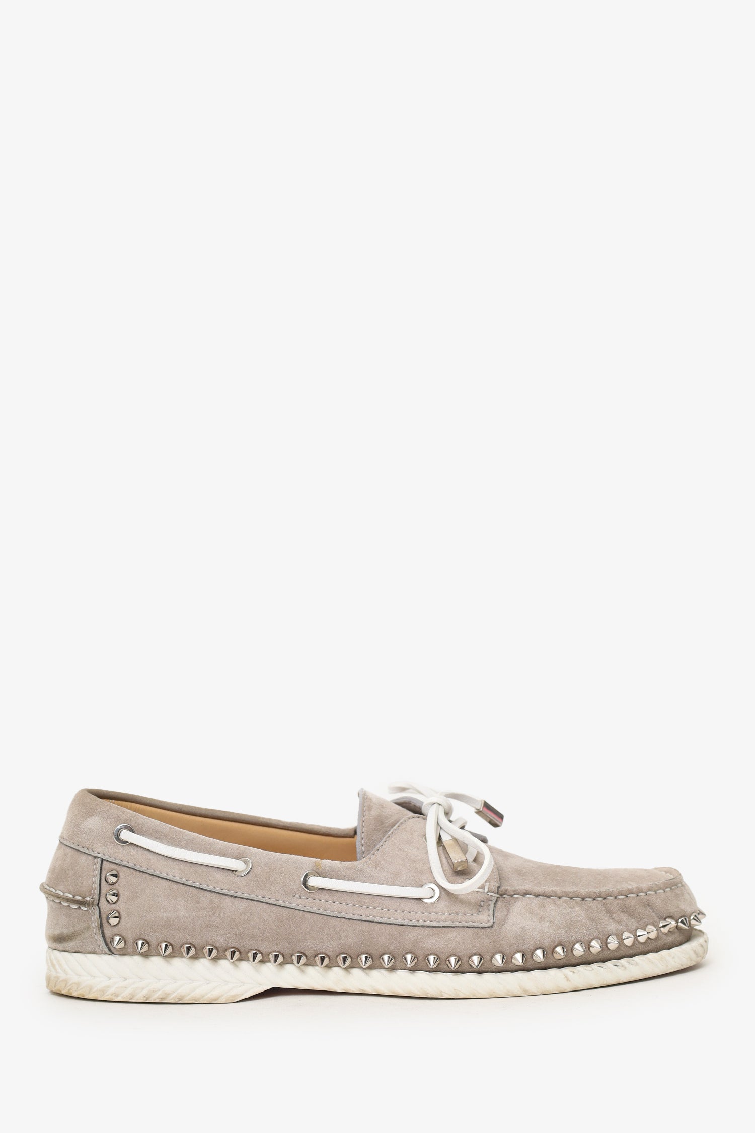 Christian Louboutin White and Gray Studded Leather Boat Shoes Chambeliboat - Boat shoes - Grained nubuck leather - Phantom  main image 2