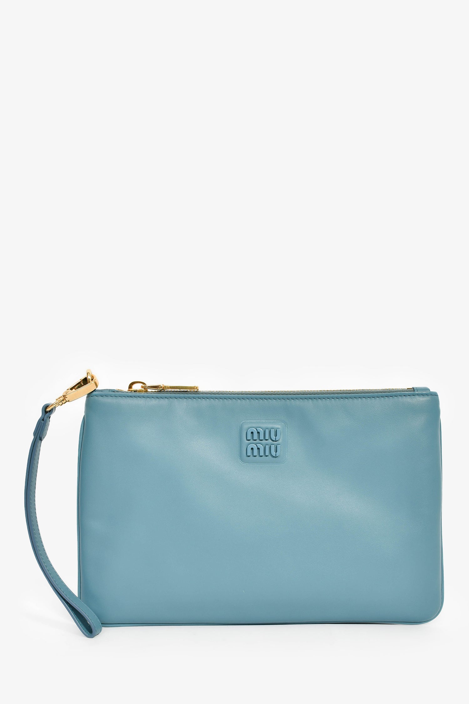 Miu Miu Blue Leather Logo Zip Pouch – Mine & Yours