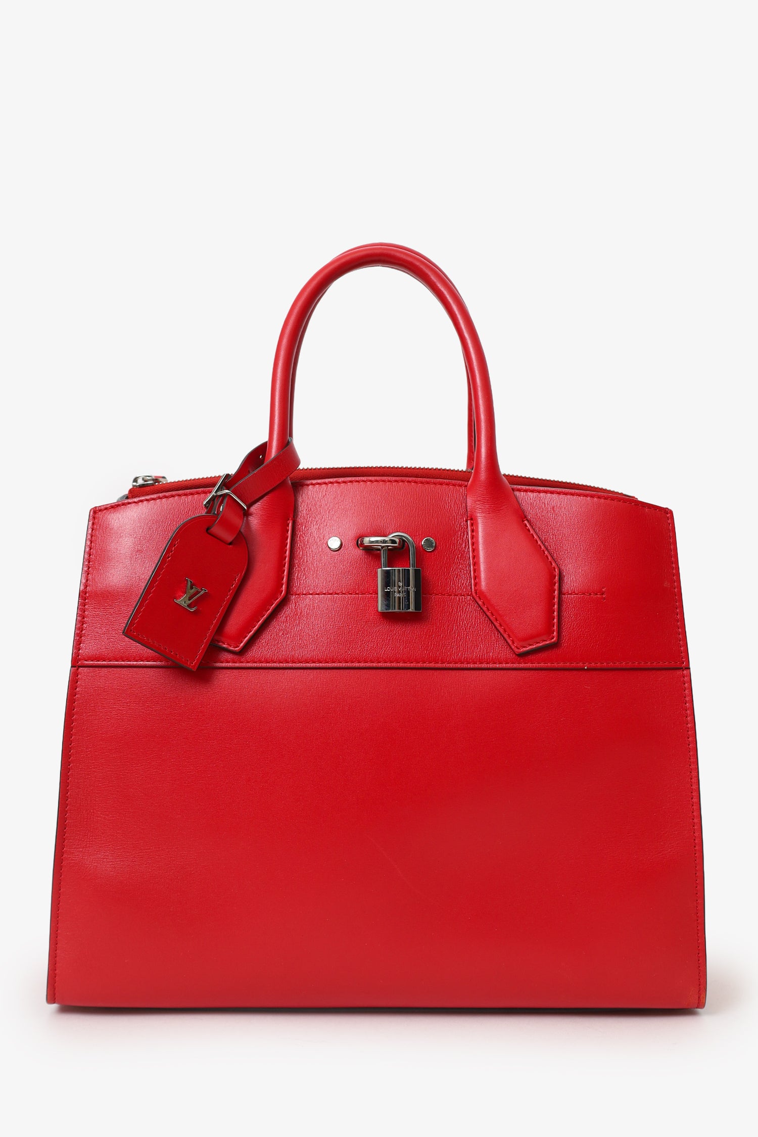 Louis Vuitton Red Leather 'City Steamer' Top Handle with Strap