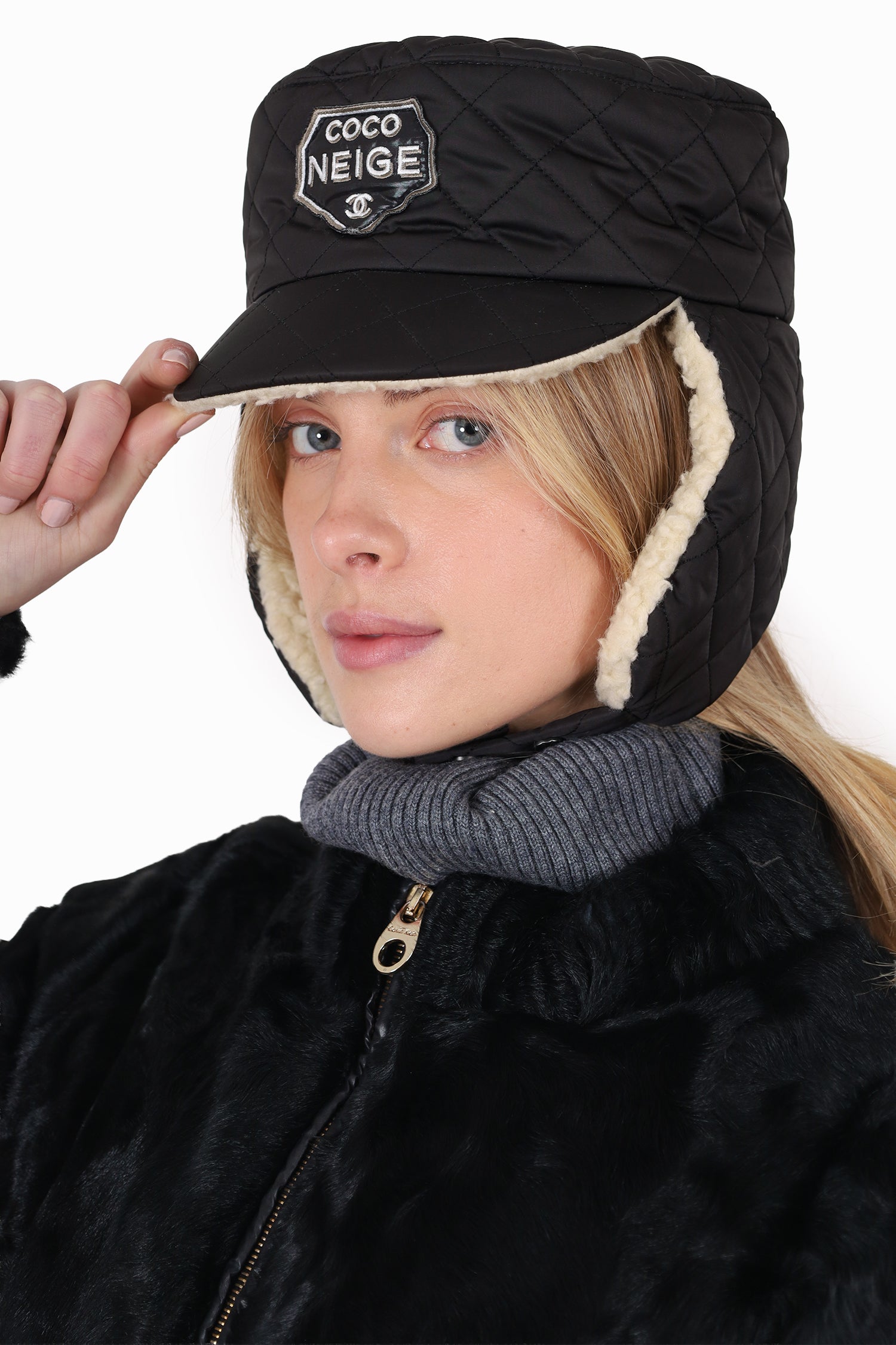 Pre-Loved Chanel™ Black Quilted Trapper 'Coco Neige' Hat With