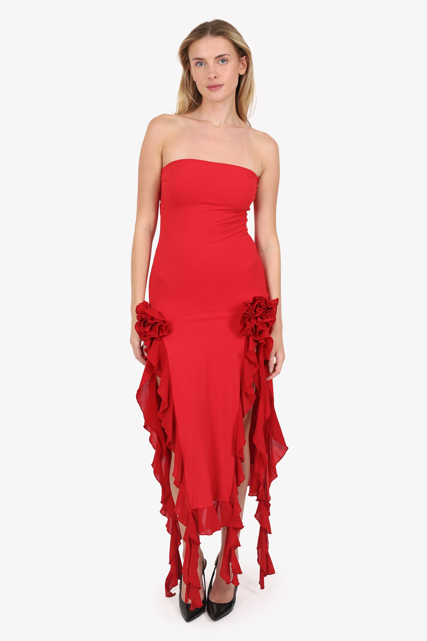 Fanci Club Red Rose Detail Ruffle Dress Size M – Mine & Yours