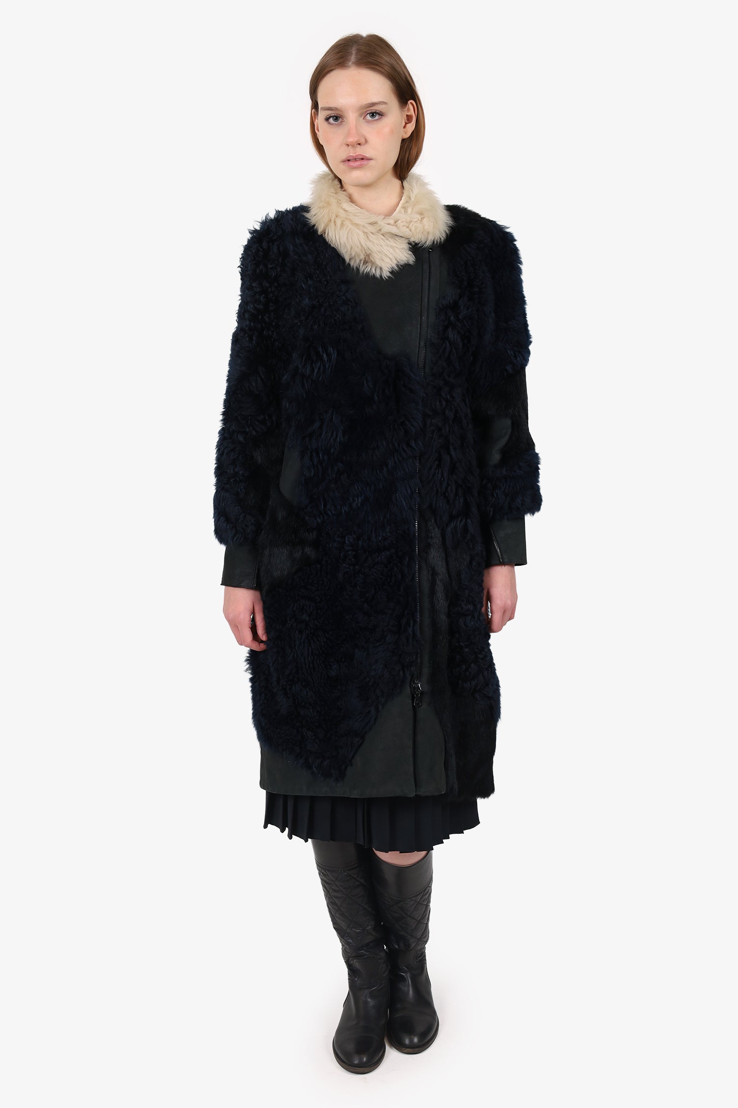 3.1 Phillip Lim Navy/Cream Shearling/Leather Coat Size S – Mine