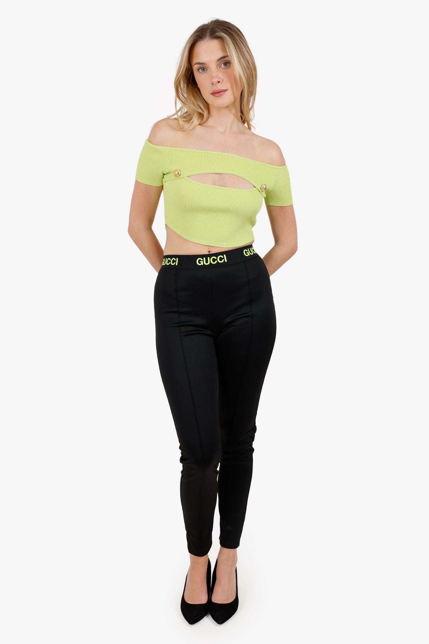 Gucci Black/Neon Green Logo Waistband Leggings Size M – Mine & Yours