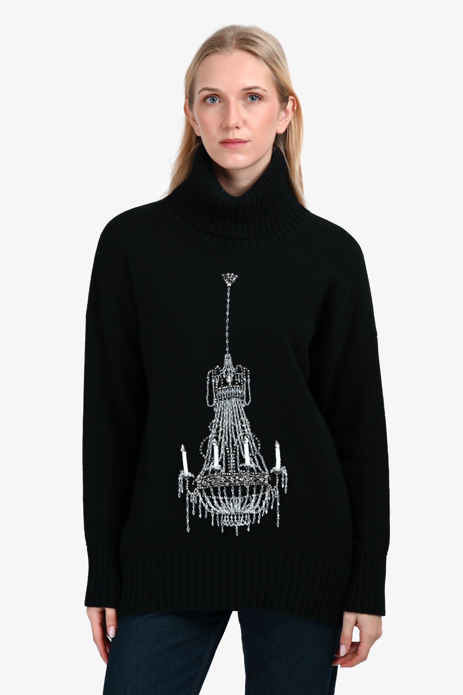 Dolce & Gabbana Black Wool Crystal Embellished Chandelier Turtle