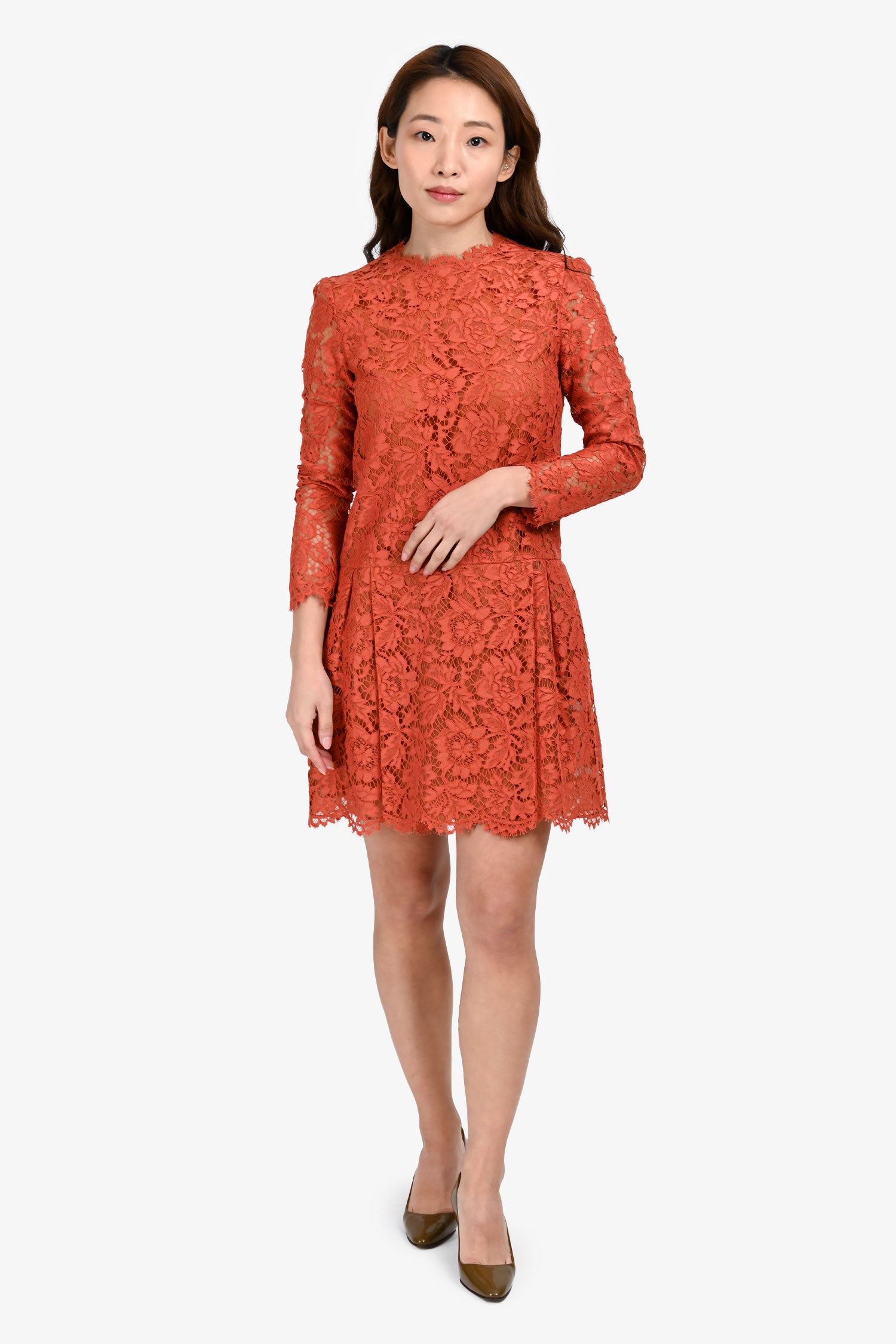 Valentino Orange Lace Long Sleeve Mini Dress Size 4 – Mine & Yours