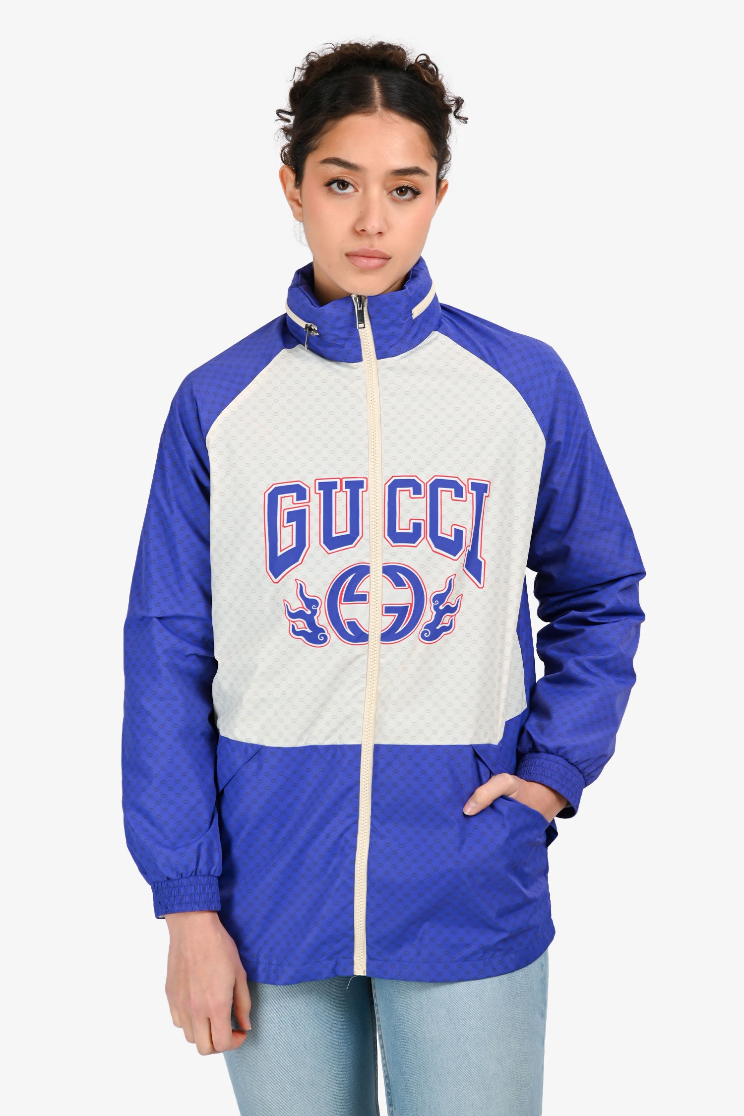 Gucci Purple/Cream GG Monogram Logo Zip Up Windbreaker Size 12+