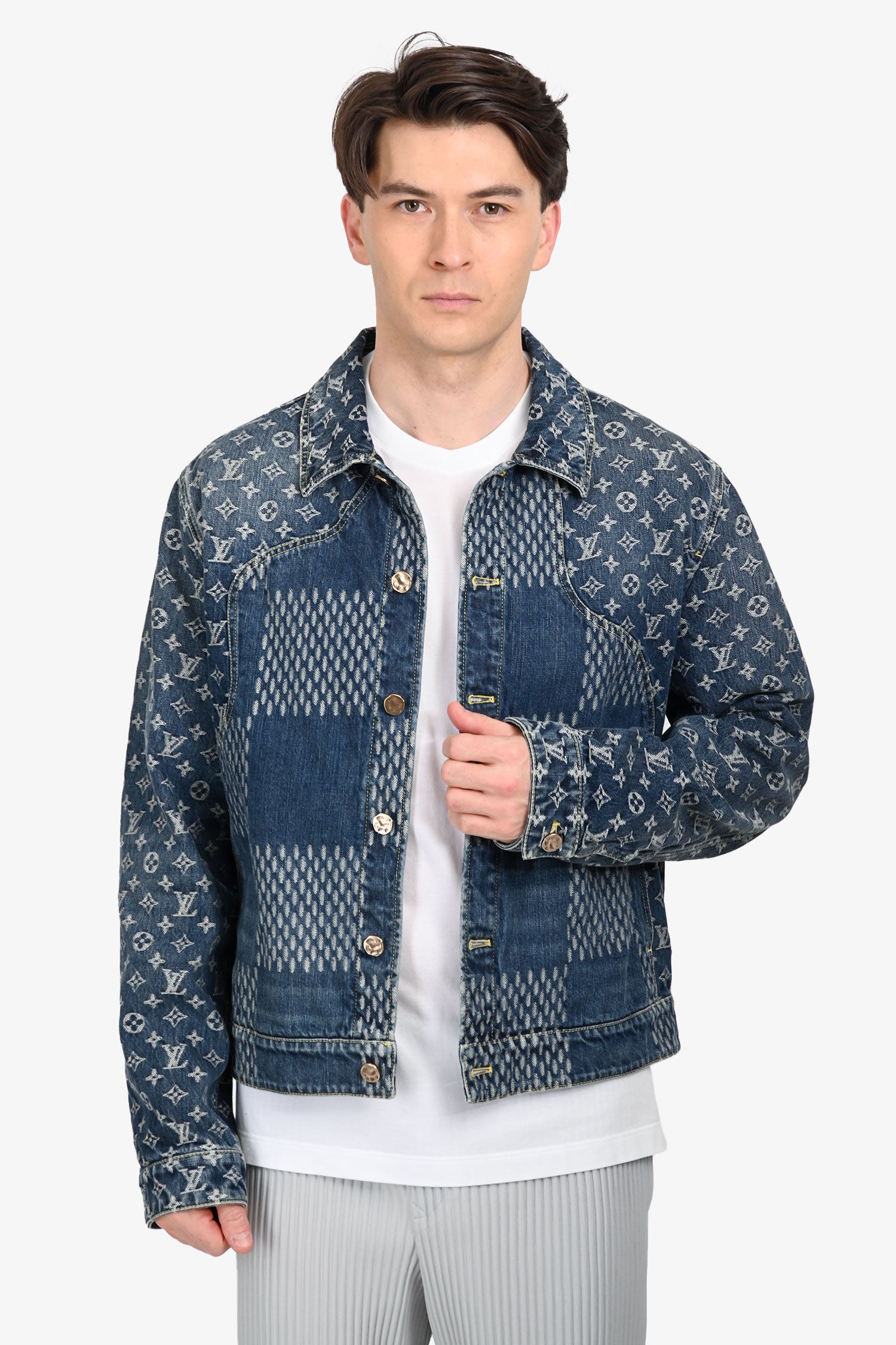 Louis Vuitton x Nigo 2020 Blue Damier Monogram Denim Jacket Size