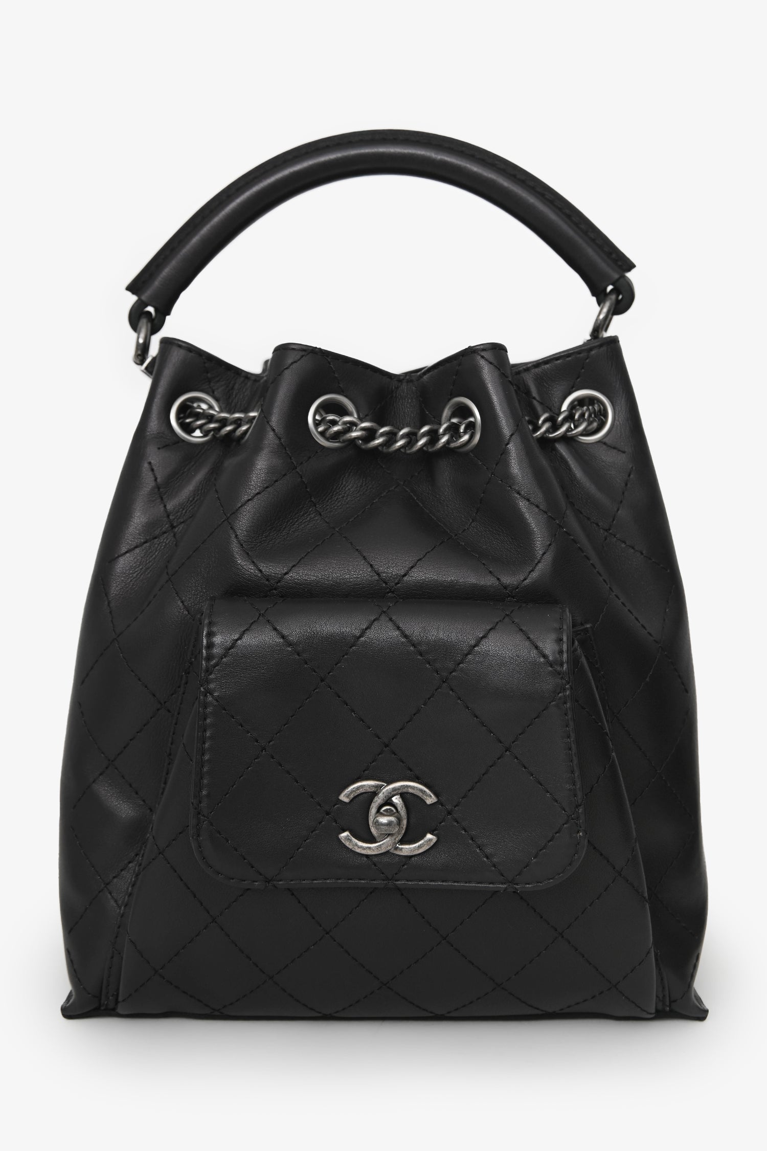 chanel ss16 leather backpack Pre-Loved Chanel™ 2016 Black Quilted Calfskin Leather Medium Urban Luxury  Backpack