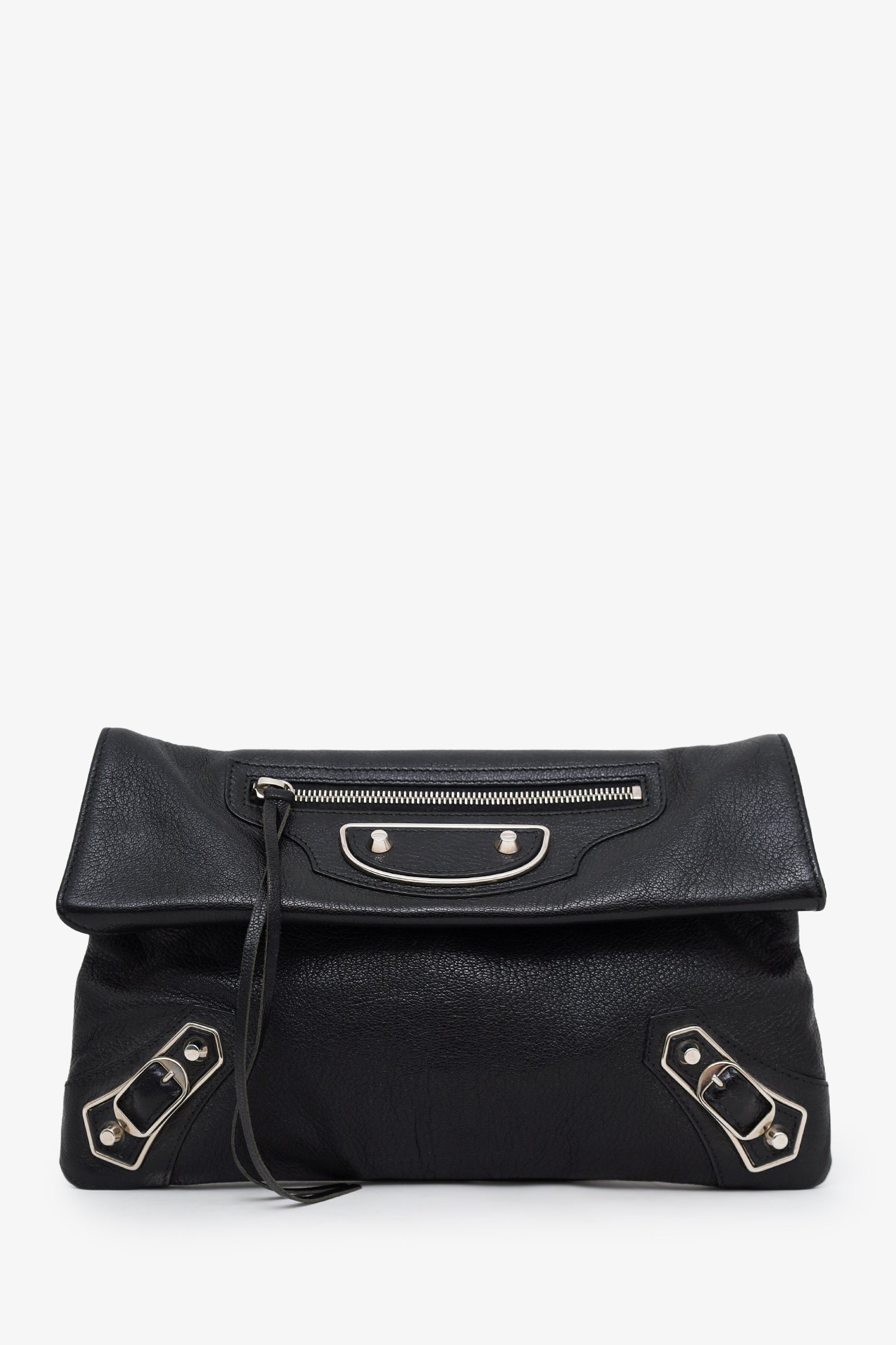Balenciaga Black Leather City Envelope Clutch Bag With Strap