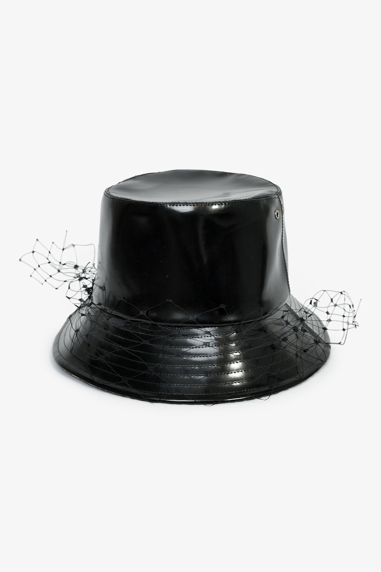 Christian Dior Black Patent Leather Net Detail Bucket Hat Size 58
