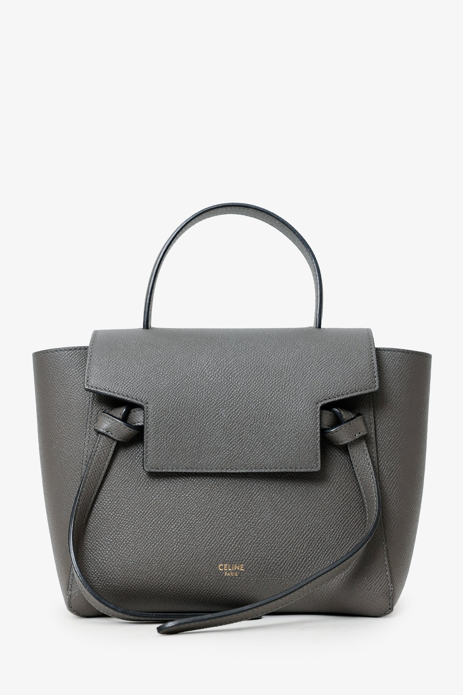 Celine Grey Grained Leather Nano Belt Bag With Strap – Mine & Yours