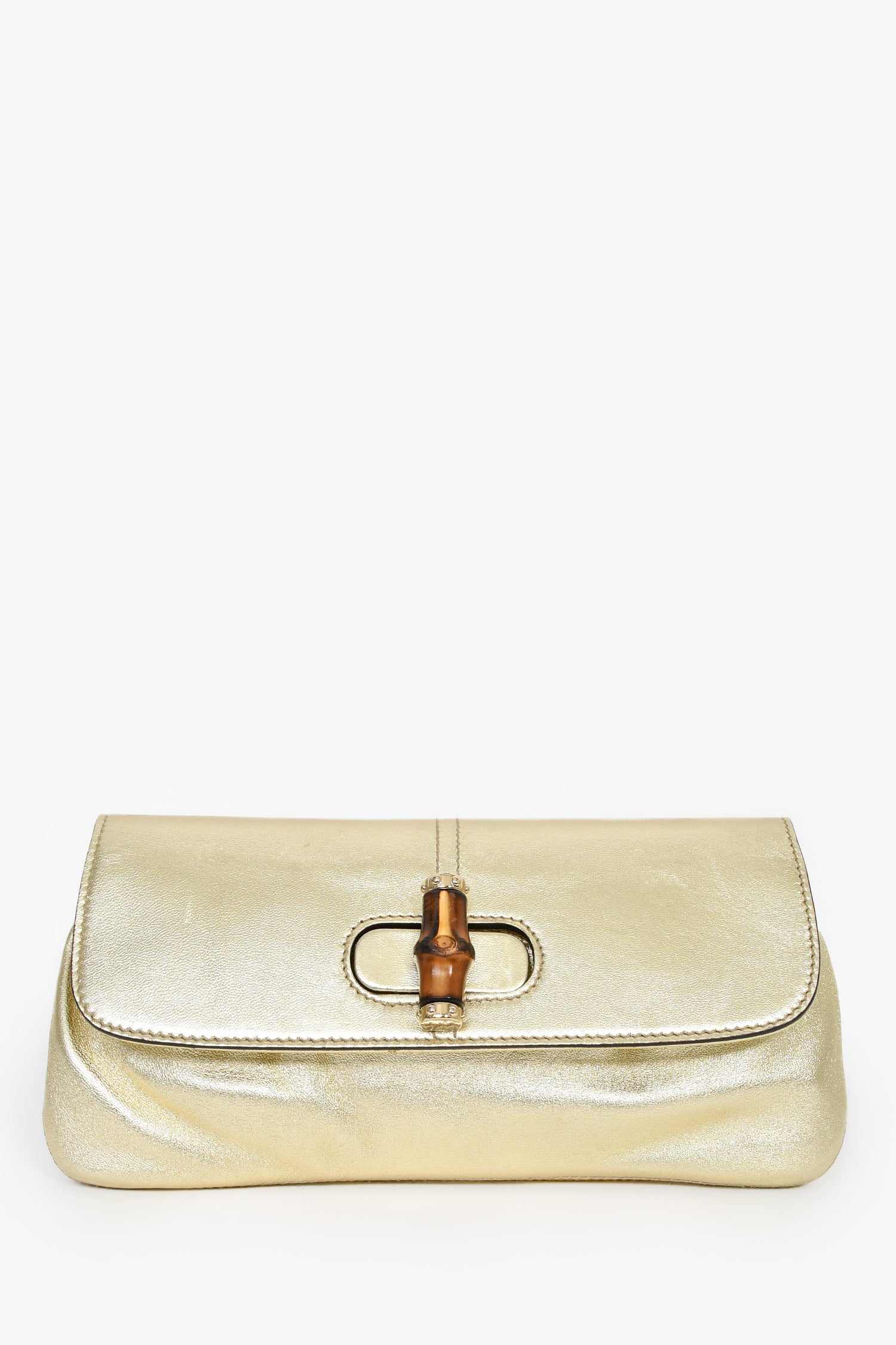 Gucci Gold Metallic Leather Bamboo Turnlock Clutch – Mine & Yours