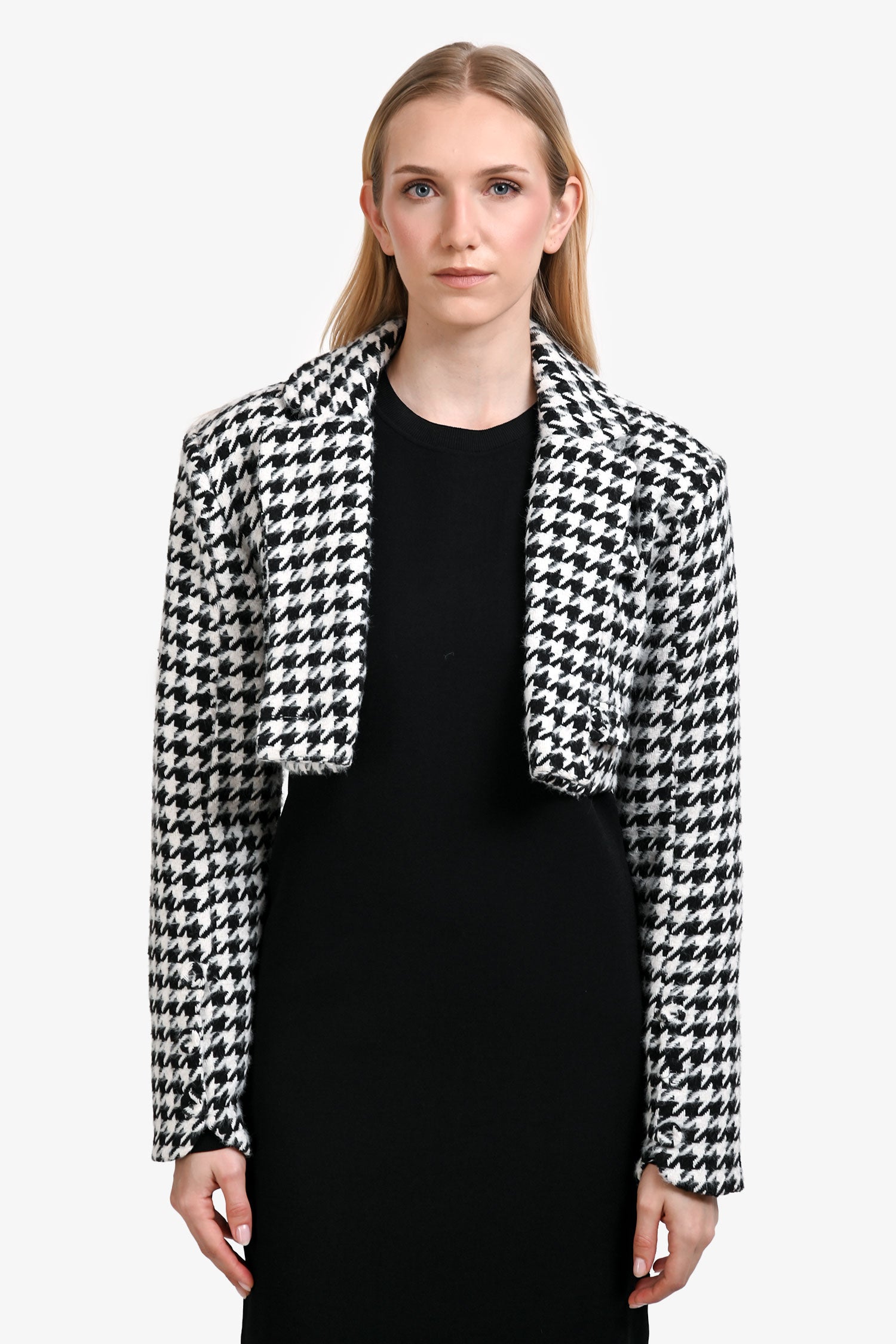 For Love & Lemons Black/White Houndstooth Cropped Jacket Size M