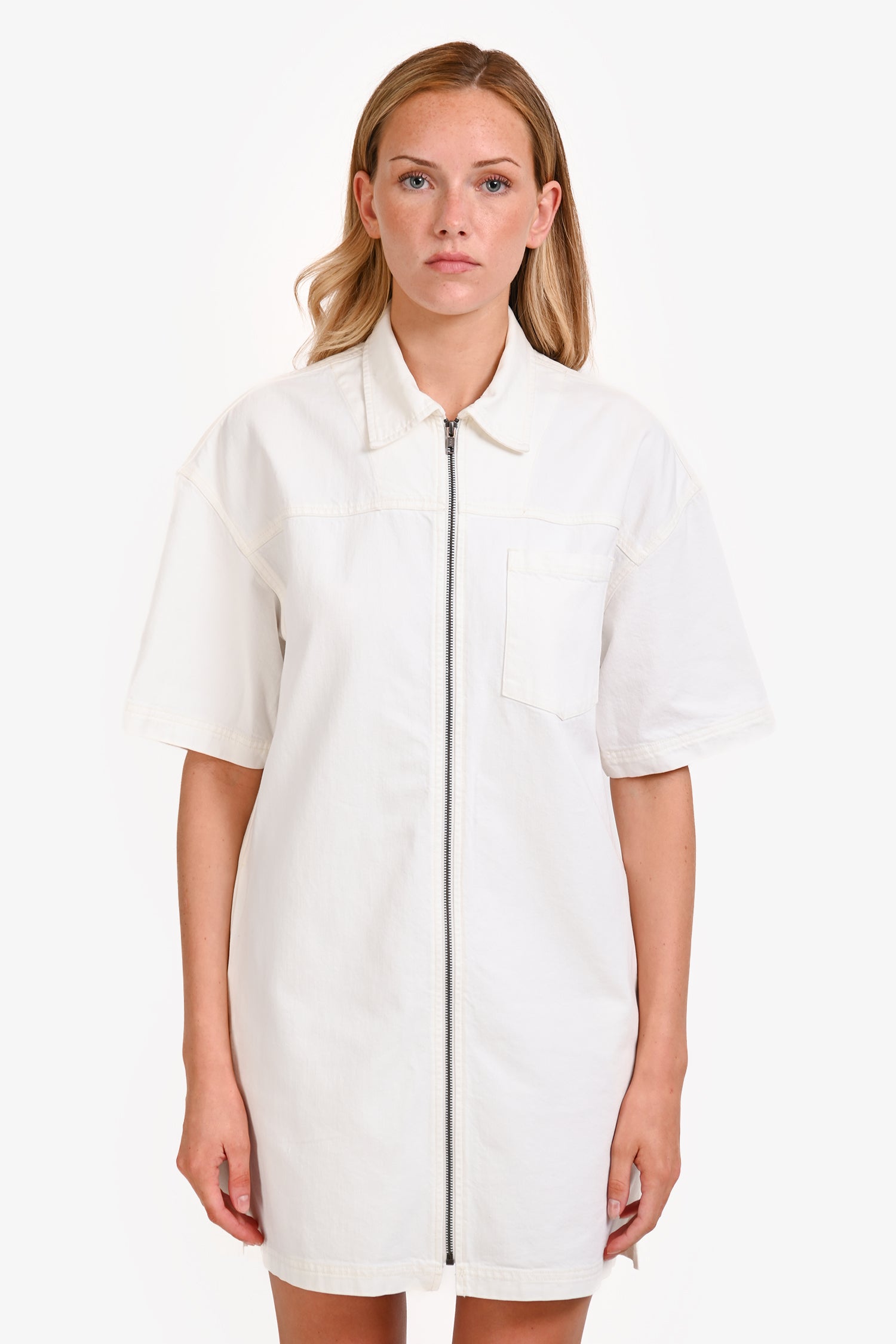 xirena denim dress White Zip Up Oversized Size S – Mine & Yours rubber Buy Womens Cotton Dresses Linnet Dress Color:Champagne/Ivory