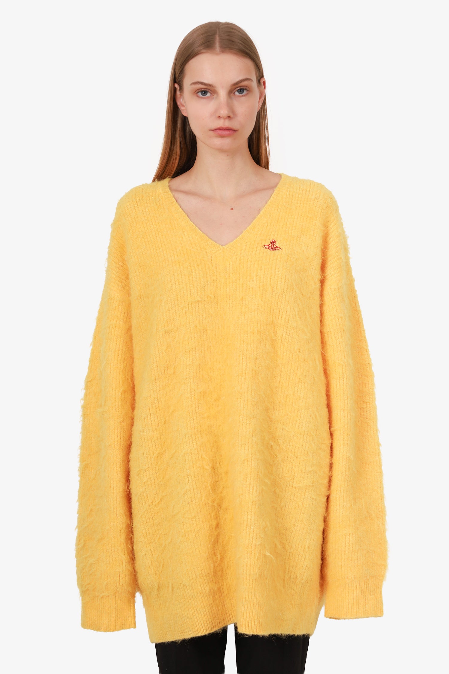 ヴィヴィアンウエストウッドレッドレーベル イエロー セレブ 高級 奇抜 個性派 Vivienne Westwood Red Label Yellow Mohair V-Neck Oversized Sweater