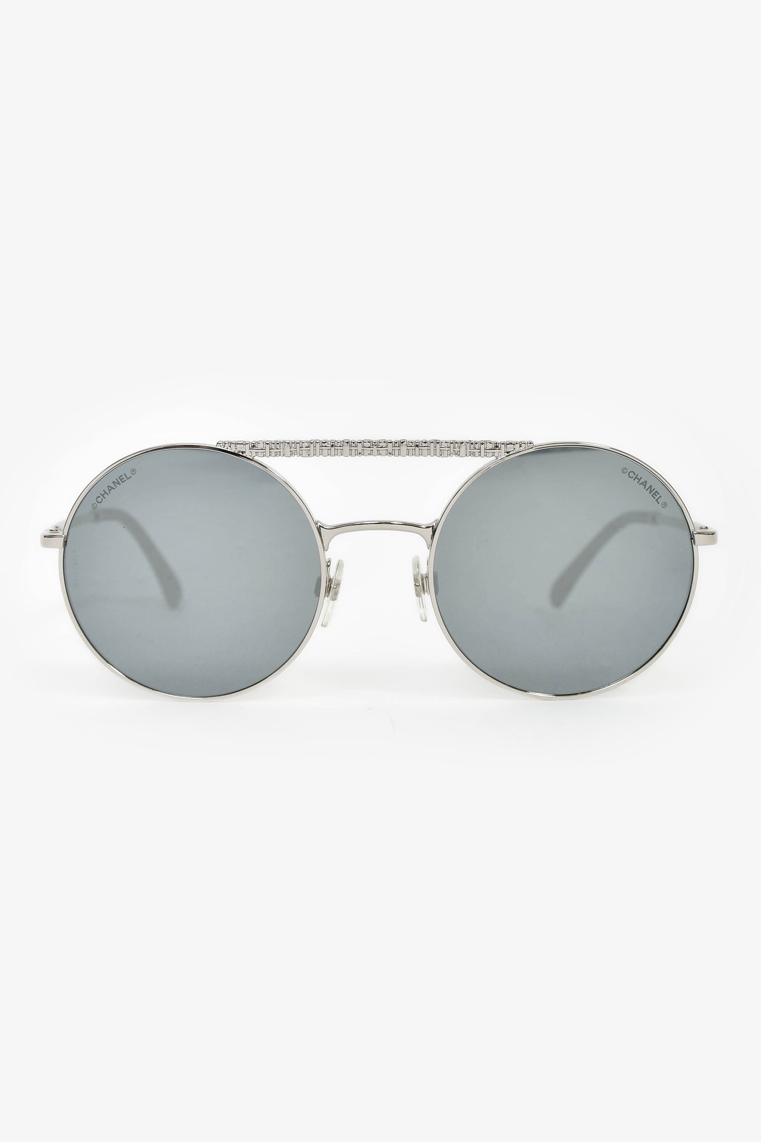 Pre-Loved Chanel Silver Tone Metal Etched Frame Logo Round