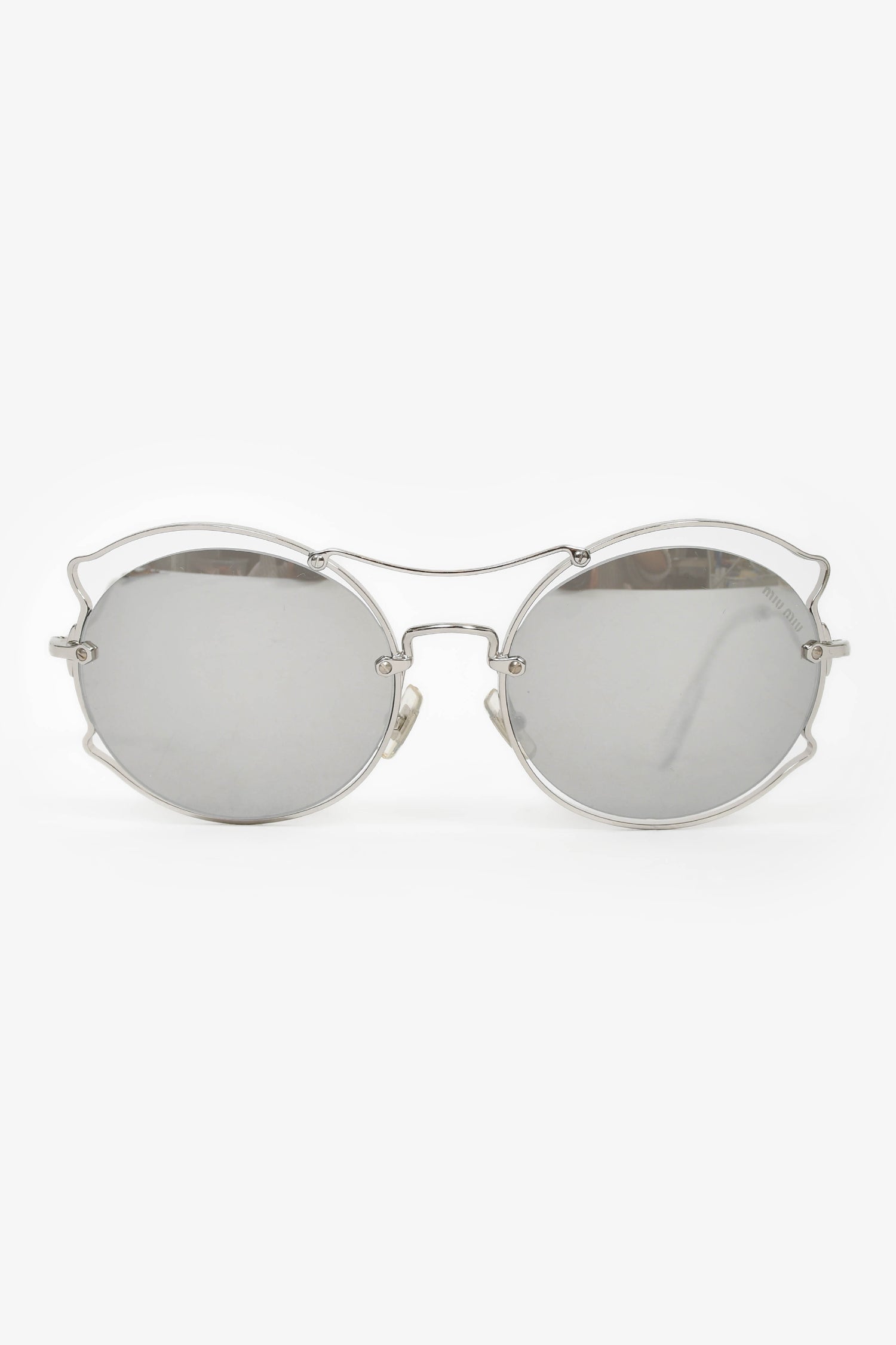 Miu Miu Ladies Silver Tone Cat Eye Sunglasses MIU MIU Oval-frame silver-tone sunglasses | NET-A-PORTER main image 3