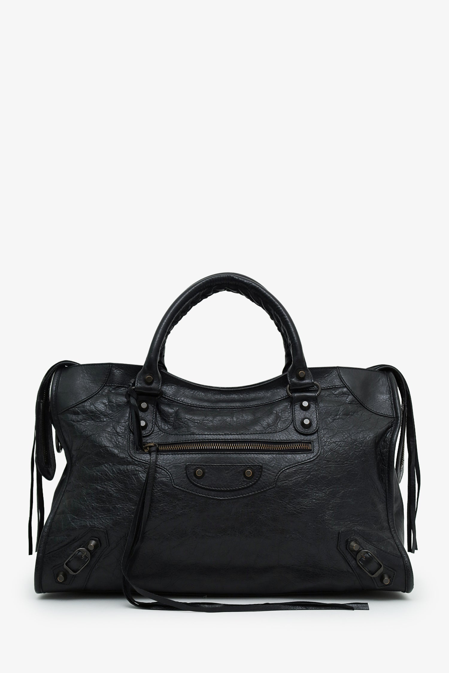 Balenciaga Black Leather Classic Motocross Medium City Bag With