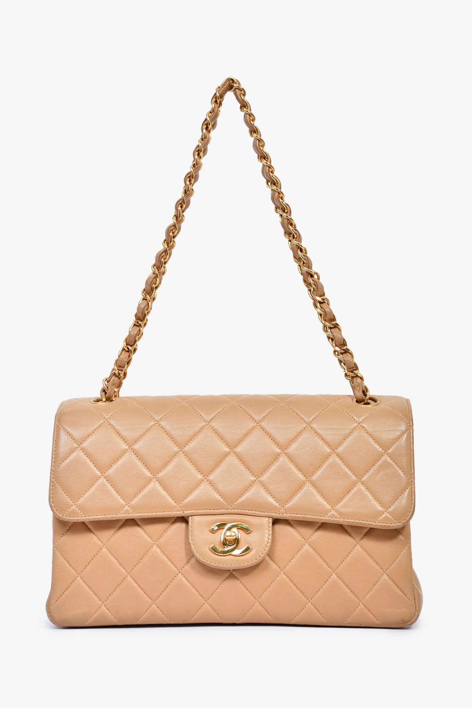 Pre-Loved Chanel™ 1994/96 Beige Lambskin Classic Medium Double