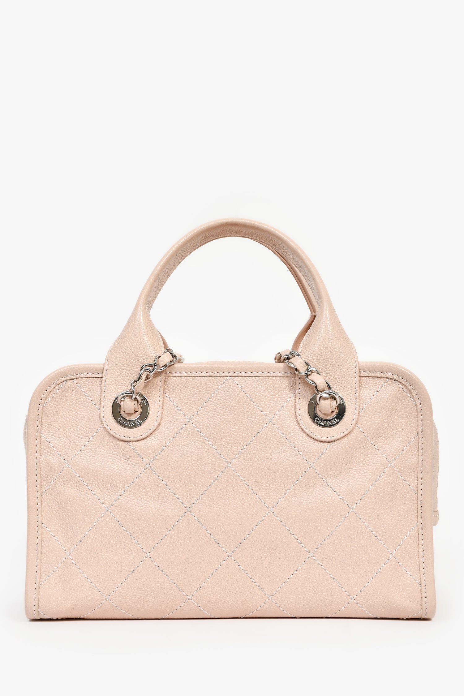 Pre-Loved Chanel™ 2014 Pink Caviar Quilted Small Deauville Bowling