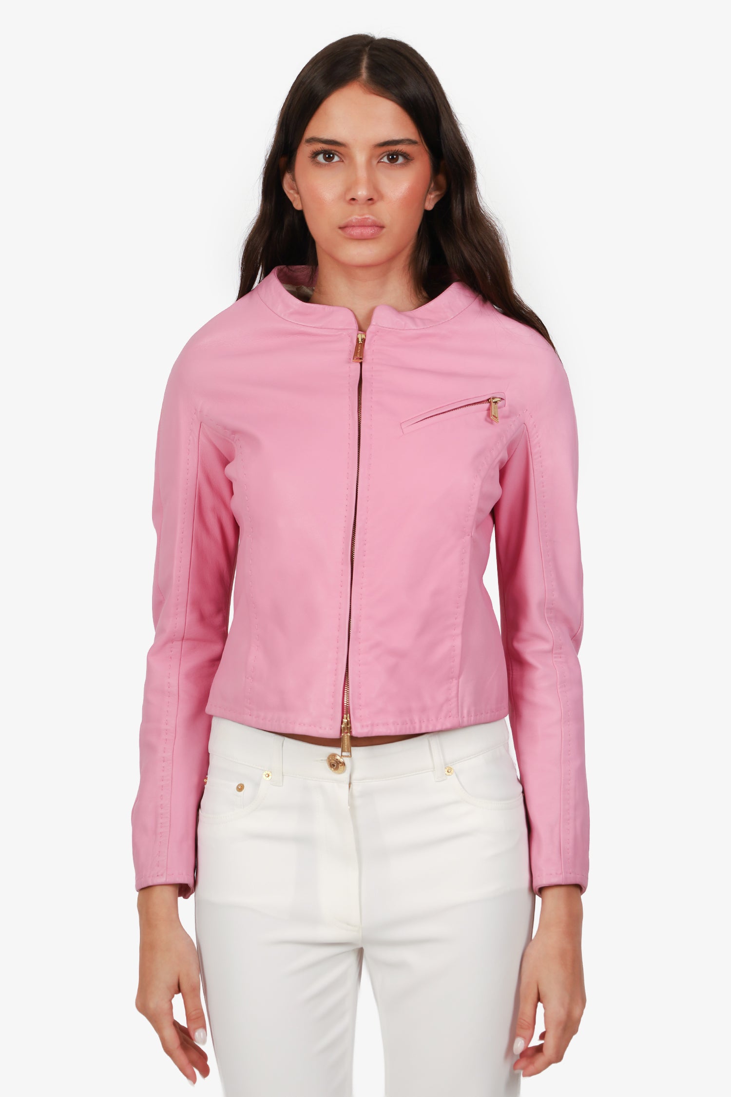 DSquared2 Pink Lamb Leather Moto Jacket Size 42 – Mine & Yours
