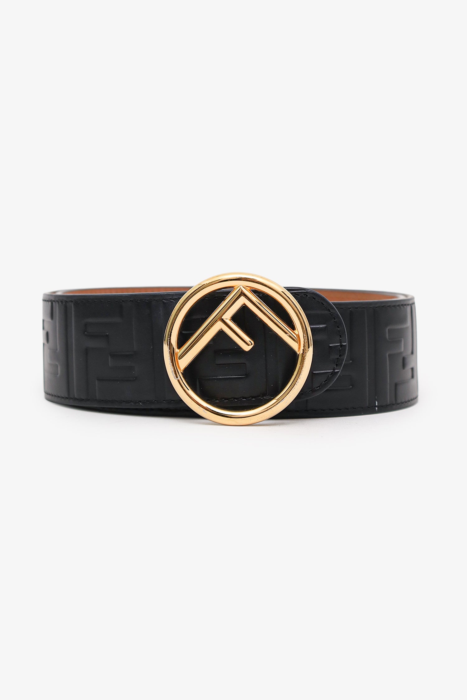 Fendi Black Leather Zucca Embossed F Logo Belt Size 75/30 – Mine