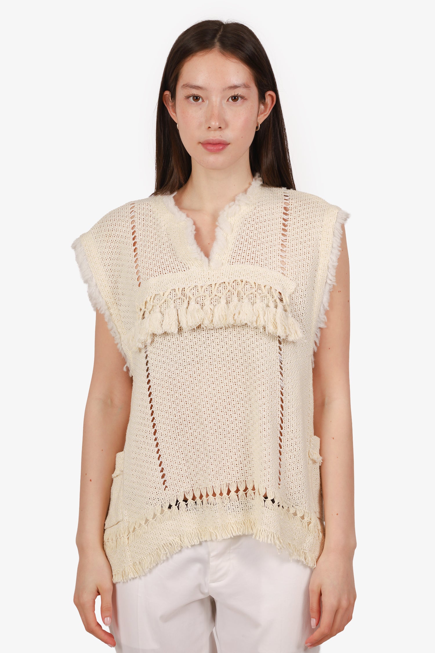 Isabel Marant Cream Knit Fringe Vest Size 38 – Mine & Yours