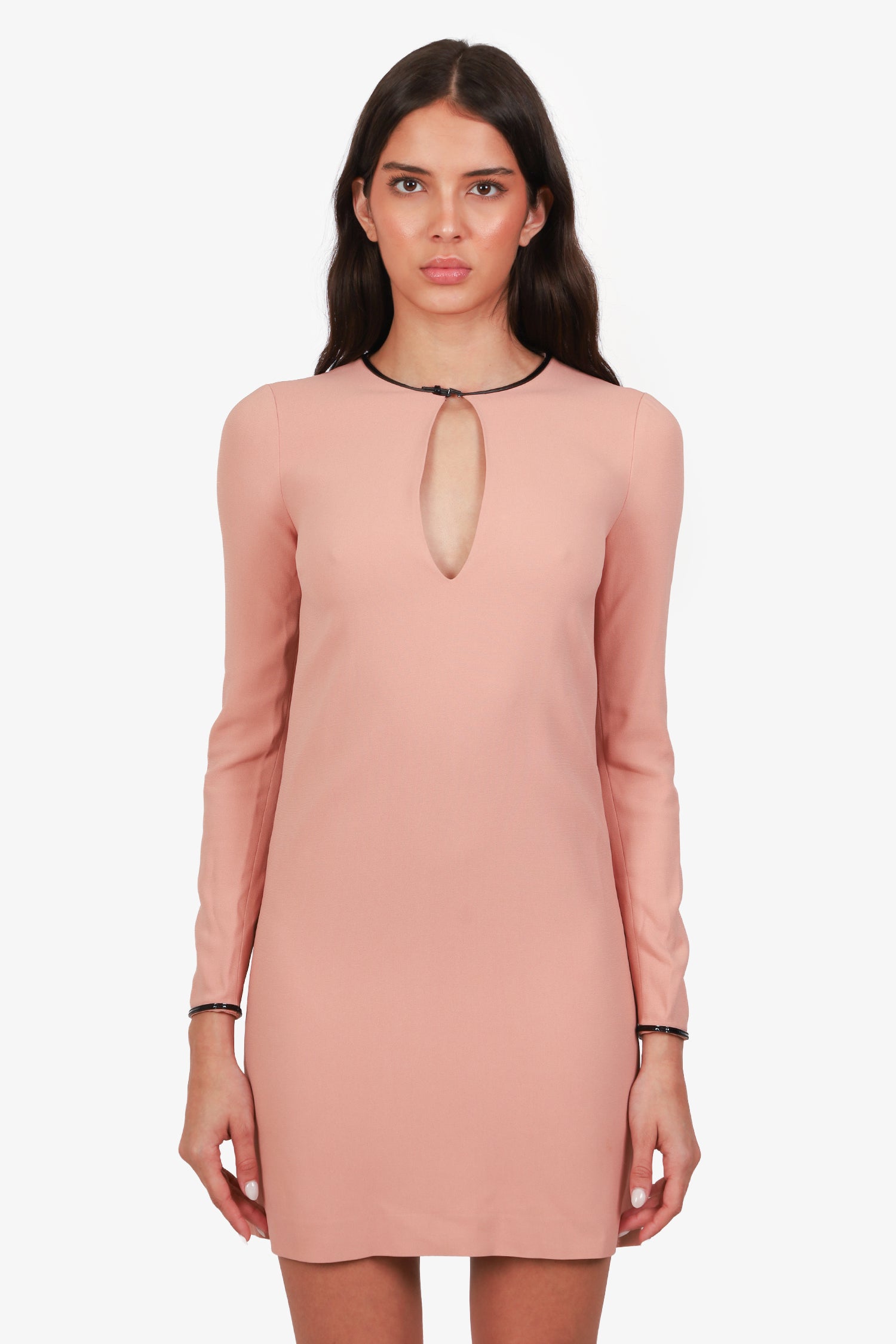 knee length dresses for ladies Gucci Pink Textured Chain Trim Mini Dress New w/ Tags – Basha Gold main image 1