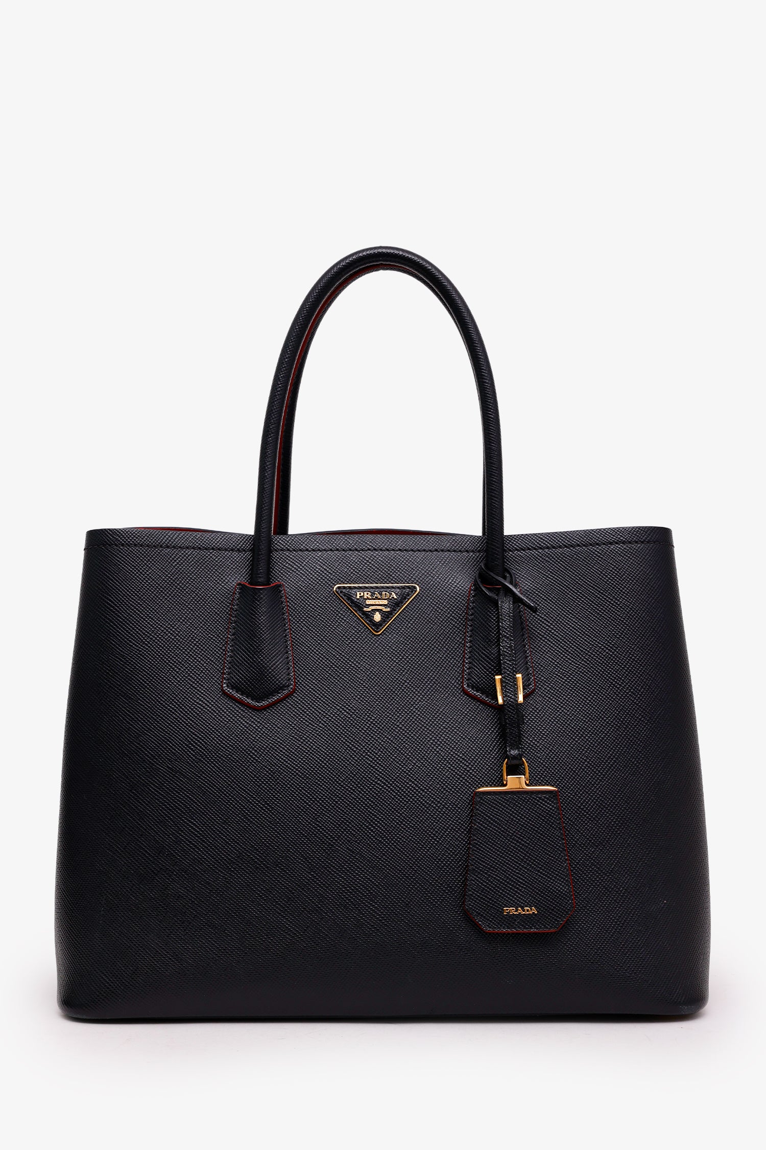 Prada Black Saffiano Cuir Leather Medium Double Handle Tote Bag