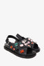 Marni Black Leather Crystal Embellishments Slingback Sandals Size 38