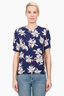 Marni Navy Blue/Pink Floral Silk Blouse Size 44