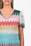 Missoni Multicolour Chevron Sheer Knit V-Neck Shift Dress Size 48