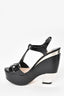 Miu Miu Black/Silver Patent Leather Strappy Wedge Heel Size 36