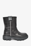 Miu Miu Black Leather Mid Calf Boots with White Side Stripe Size 38