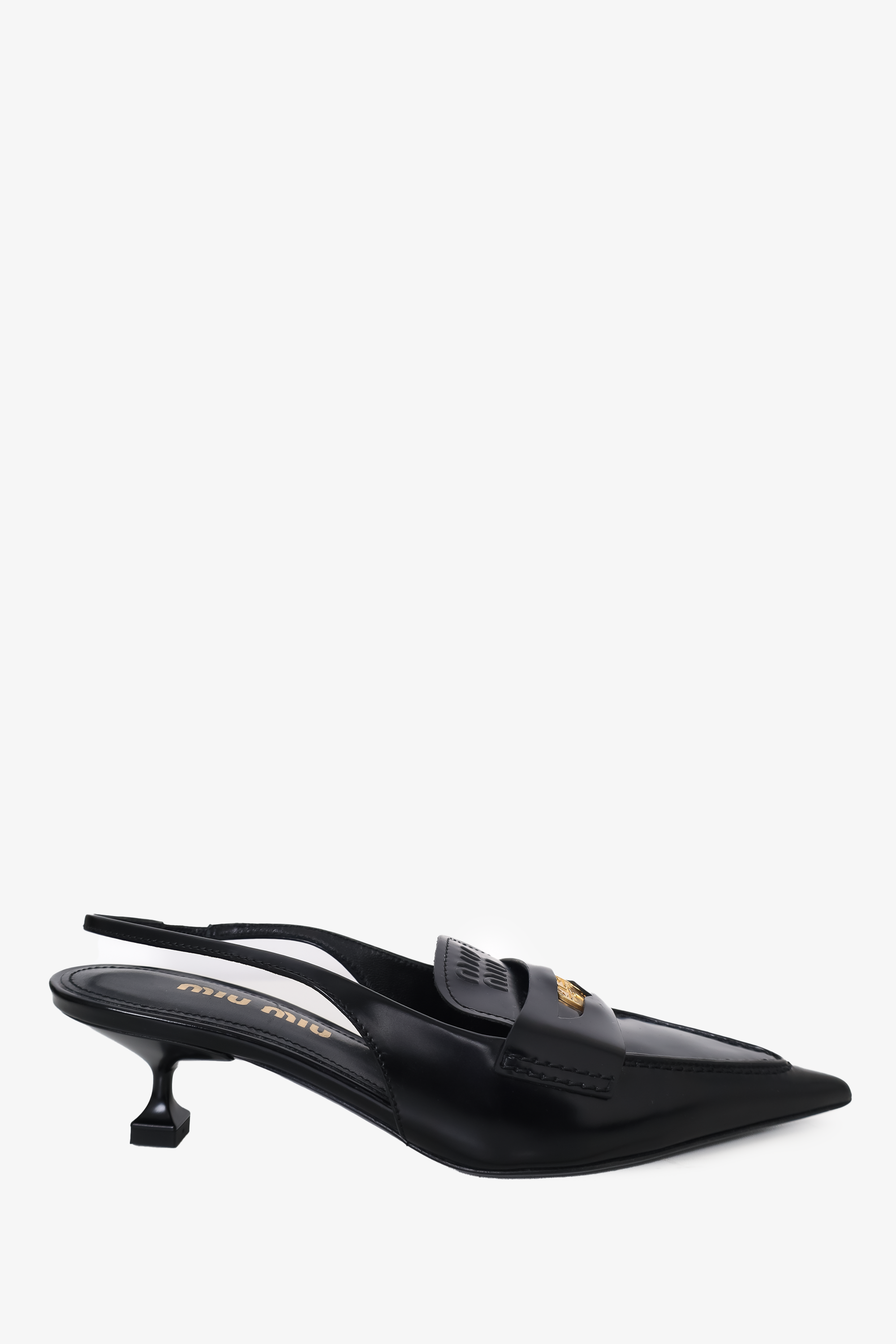 Miu Miu Black Leather Penny Loafers with Heel Size 37 – Mine & Yours