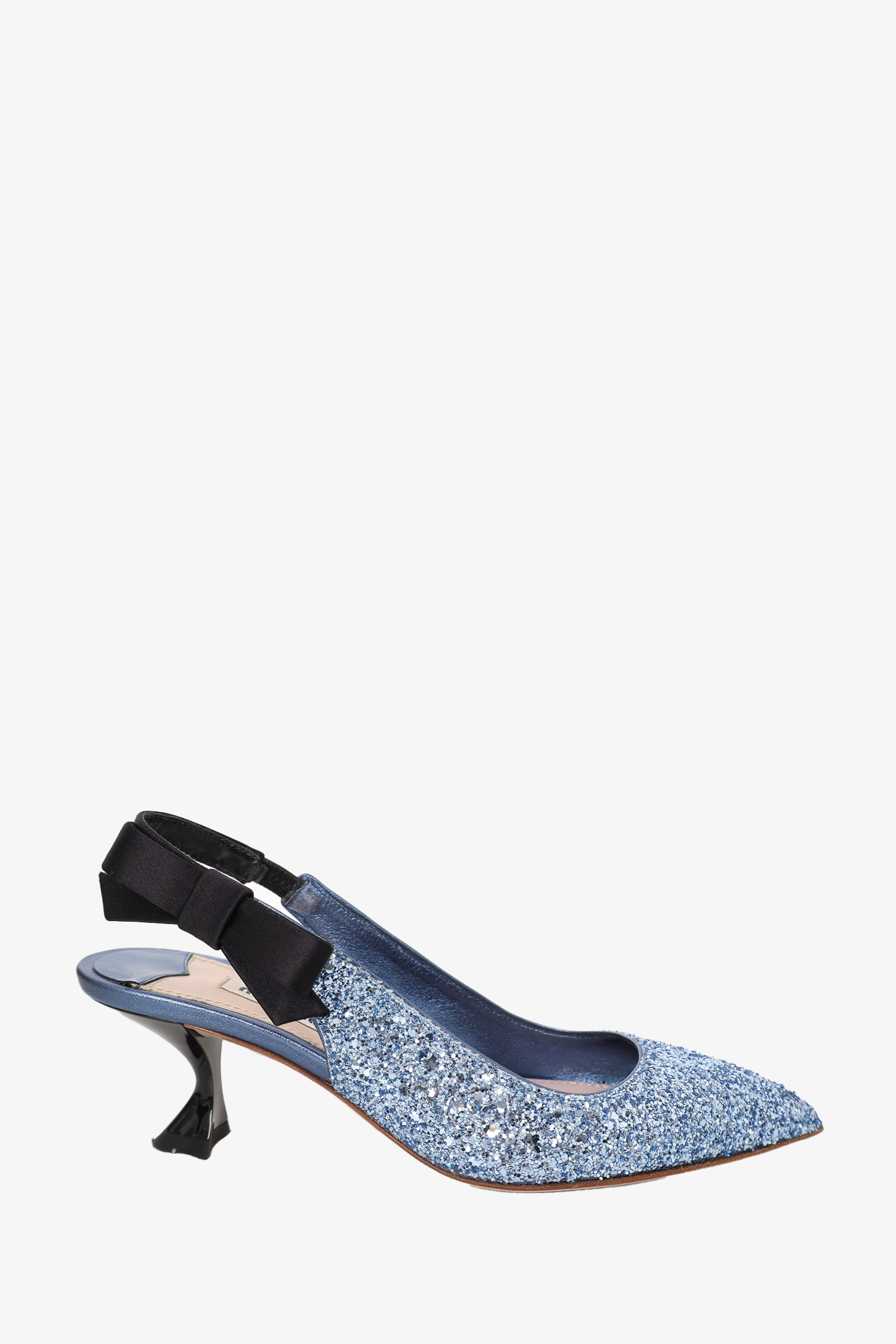 Miu Miu Blue Glitter Bow Slingback Kitten Heels Size 36 – Mine & Yours