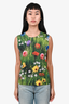 Oscar de la Renta Green Floral Printed Knit Sleeveless Top Size M