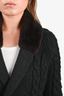 Prada Black Cable Knit Fur Collared Cardigan Size 50