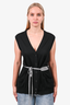 Prada Black/Grey Wool Waist Tie Sleeveless Button-Up Top Size 42