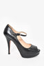 Prada Black Leather Peep Toe Mary Jane Pumps Size 37.5
