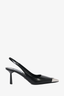 Prada Black Leather Silver Logo Cap Toe Slingback Heels Size 36
