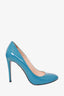Prada Blue Patent Round Toe Heels Size 39.5