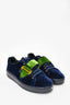 Prada Navy Blue Velvet Green Buckle Sneakers Size 38.5