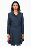 Prada Navy Cotton Blend Pleated Trench Coat Size 40