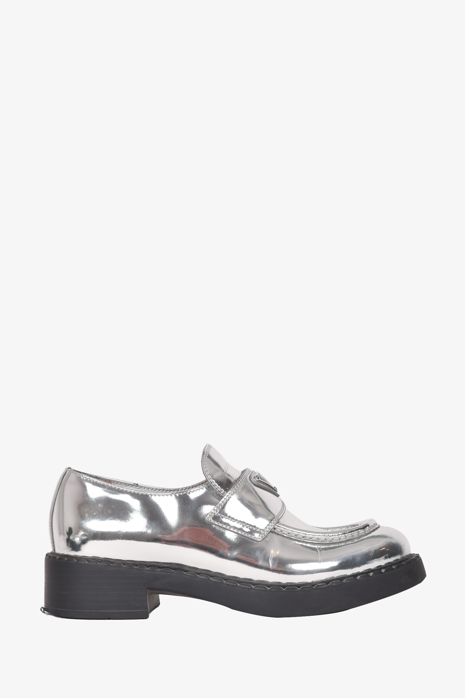 Prada Silver Brushed Leather 'Chocolate' Loafers Size 38 (As Is