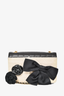 Chanel 2002/03 Cream Tweed/Black Chocolate Bar Camellia Chain Bag