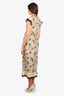 Red Valentino Beige/Green Sheer Floral Embroidered Belted Short Sleeve Maxi Dress Size 40