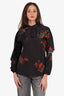 Red Valentino Black Floral Print Long-sleeve Blouse with Tie Detail Size 42
