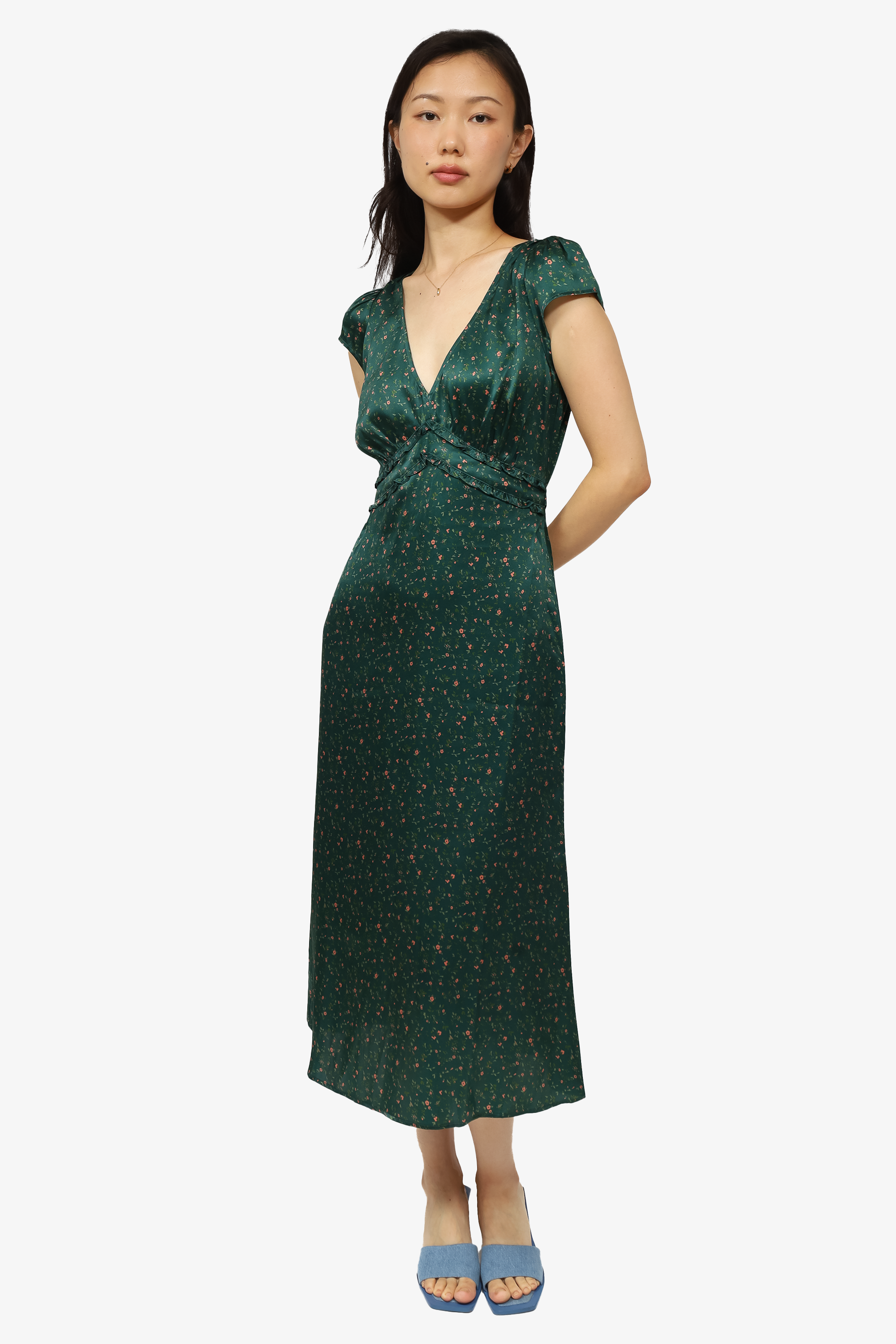 Reformation Green Silk Floral Print Kaye Dress Size 4 Mine & Yours Reformation Green Silk Floral Print Kaye Dress Size 4 Mine & Yours